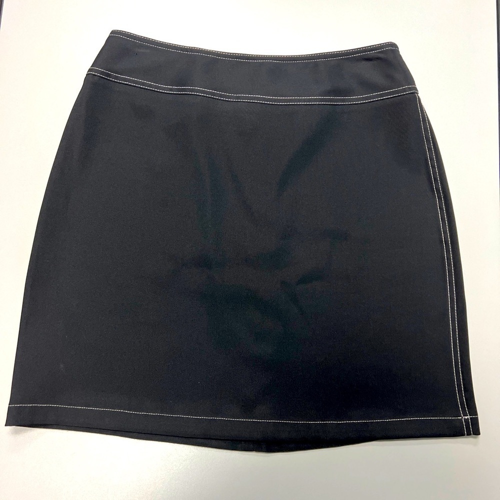 Vintage Cache Black Soft Zip Mini Skirt Size 4 Polyester Spandex Made In USA EUC